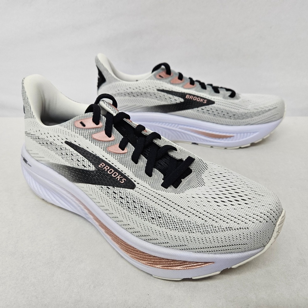 Brooks Women's Ghost 16 White with Black & Rose Gold Accents